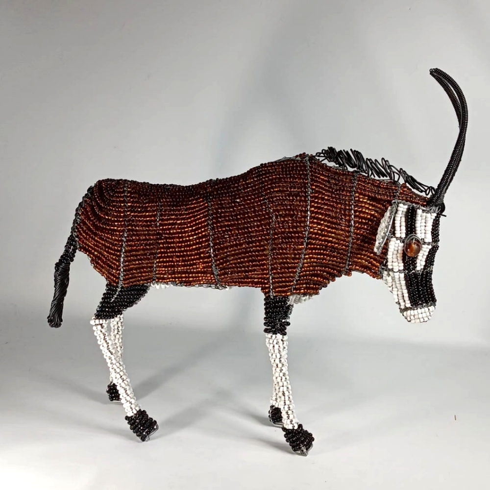 African Beaded Wire Oryx Figure